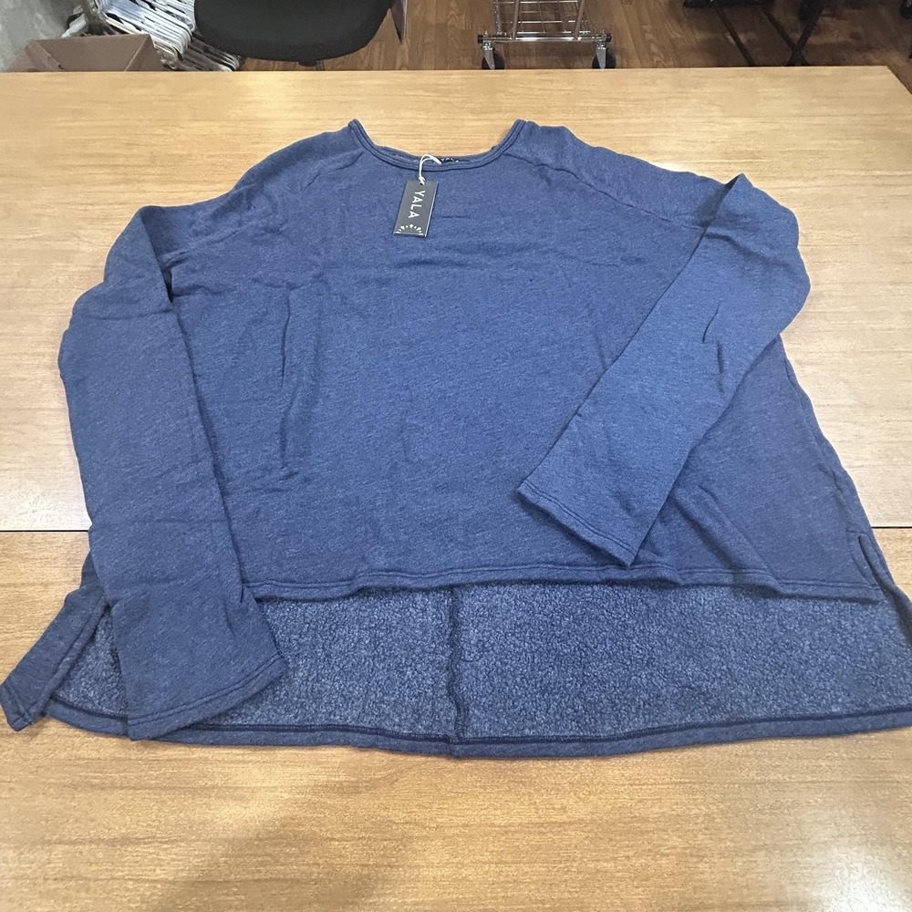 Yala Sweatshirt Womens XL‎ Blue Organic Cotton Fleece High Low Hem Pullover USA